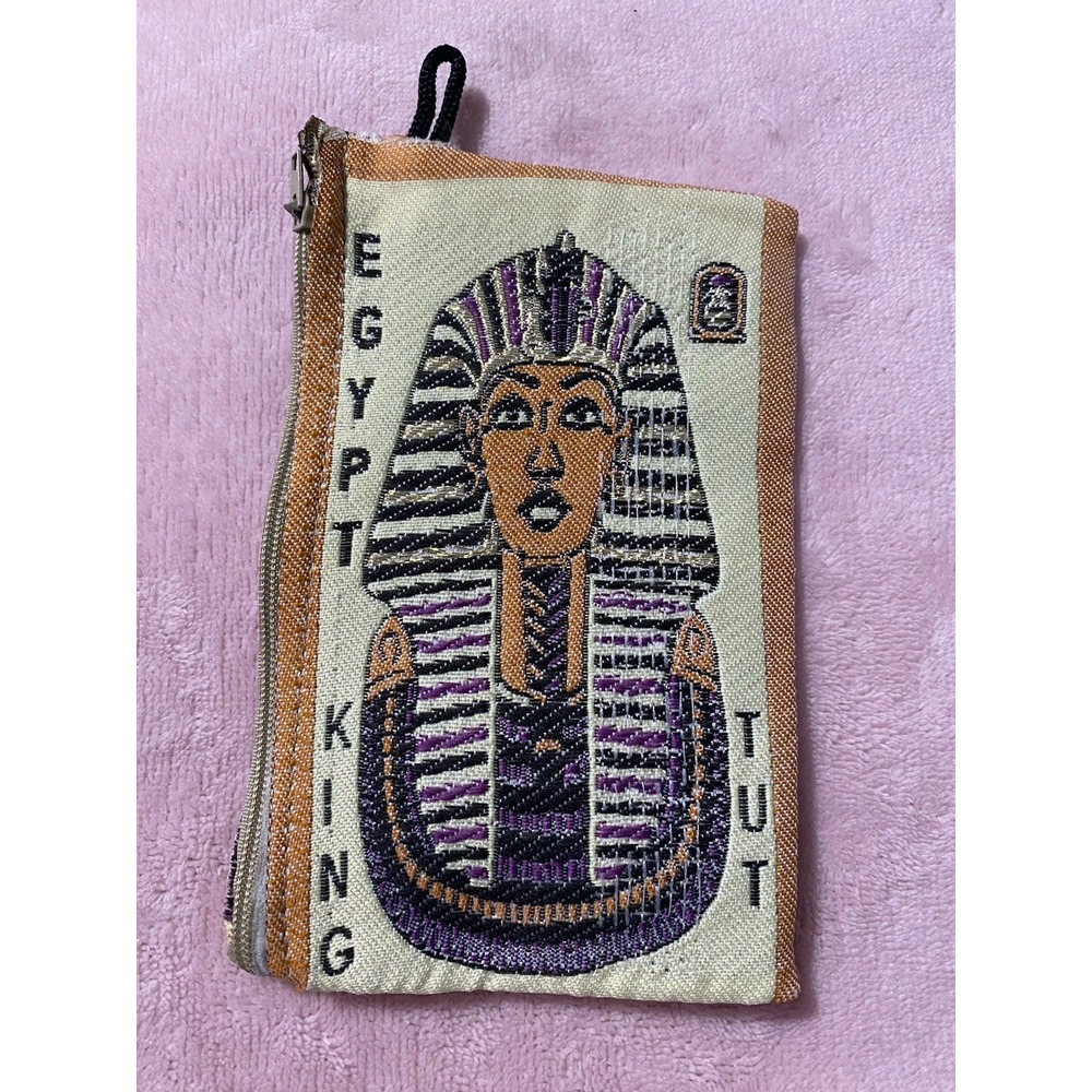 Egyptian King Tut Cosmetic,Coin,Money, Jewelry Zipper Bag 6"L X4"H Embroidered